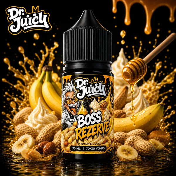 DR. Juicy Boss Rezerve Free Base E-Likit 30ml - Fıstık ezmesi muz bal aromalı premium elektronik sigara likiti