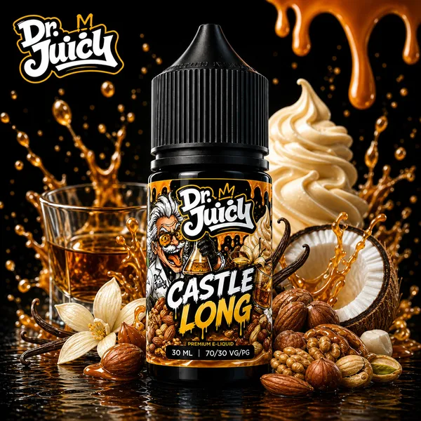 DR. Juicy Castle Long Free Base E-Likit 30ml - Hindistan cevizi fındık vanilya aromalı premium elektronik sigara likiti