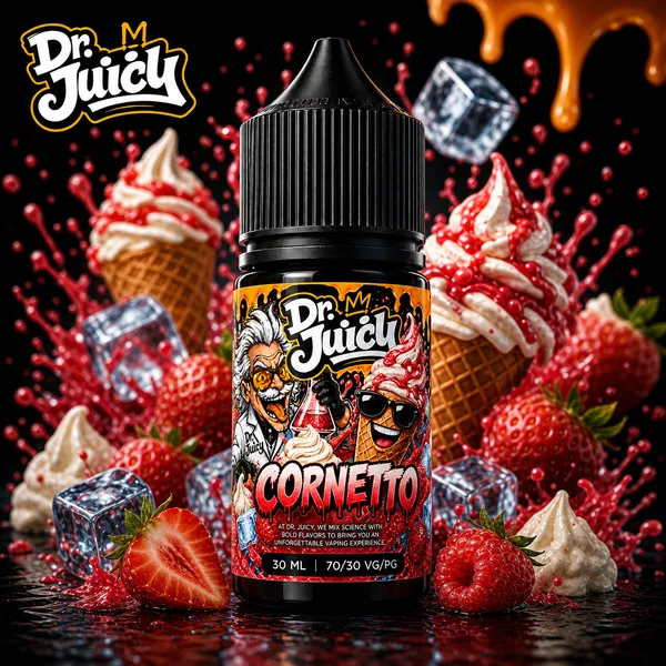 DR. Juicy Cornetto Salt E-Likit 30ml - Çilekli dondurma külahı aromalı premium salt nikotin likiti