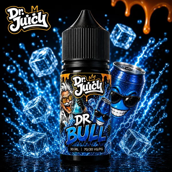 DR. Juicy Dr Bull Salt E-Likit 30ml - Buzlu enerji içeceği aromalı premium salt nikotin likiti