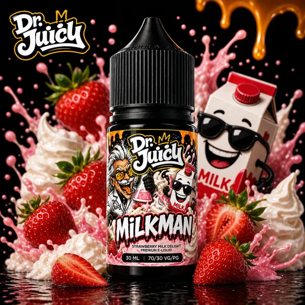 DR. Juicy Milkman Salt E-Likit 30ml - Çilekli milkshake aromalı premium salt nikotin likiti