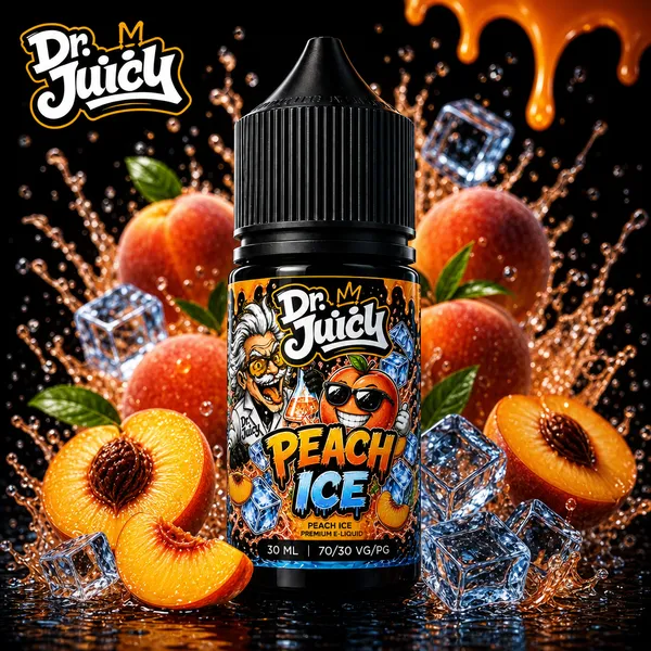 DR. Juicy Peach Ice Salt E-Likit 30ml - Buzlu şeftali aromalı premium salt nikotin likiti